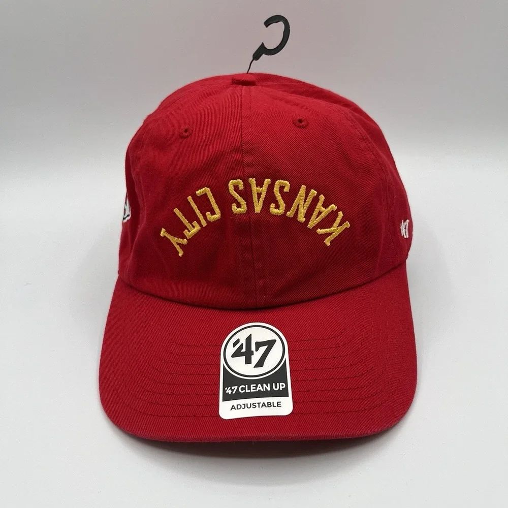 Kansas City Chiefs 47 Brand Hat Reversed Script‎ Clean Up Strap Back Dad NEW